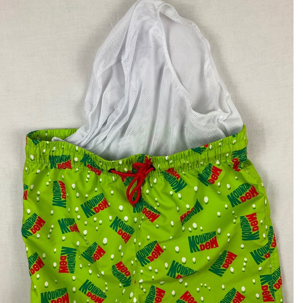 Mountain Dew Mens Swim Trunks Small Green Retro‎ Logo All Over Print New NWT - Picture 8 of 8